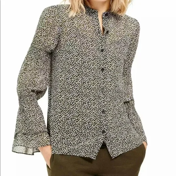 Michael Kors Green Floral Print Bell Sleeve Top - Picture 1 of 3